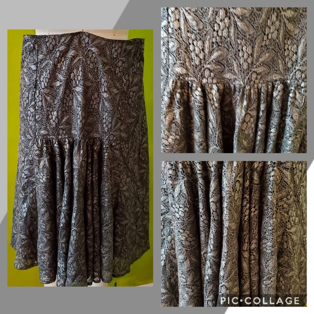 Diane Von Furstenberg Silver Lace Gathered Skirt